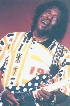 Buddy on stage during one of the many blues festivals in the summer of 1995. 