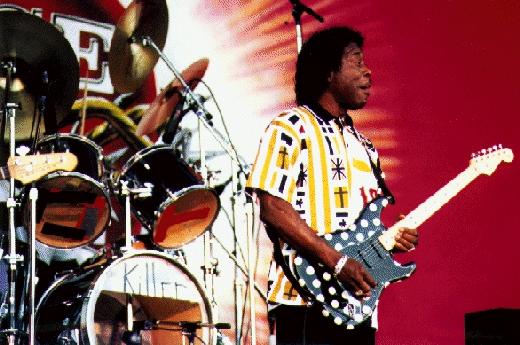Buddy on stage during one of the many blues festivals in the summer of 1995. 